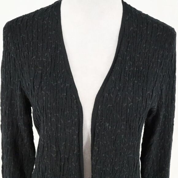 Eileen Fisher Sweater Womens Medium Black Silk Blend Long Cardigan Open Front - Picture 14 of 14
